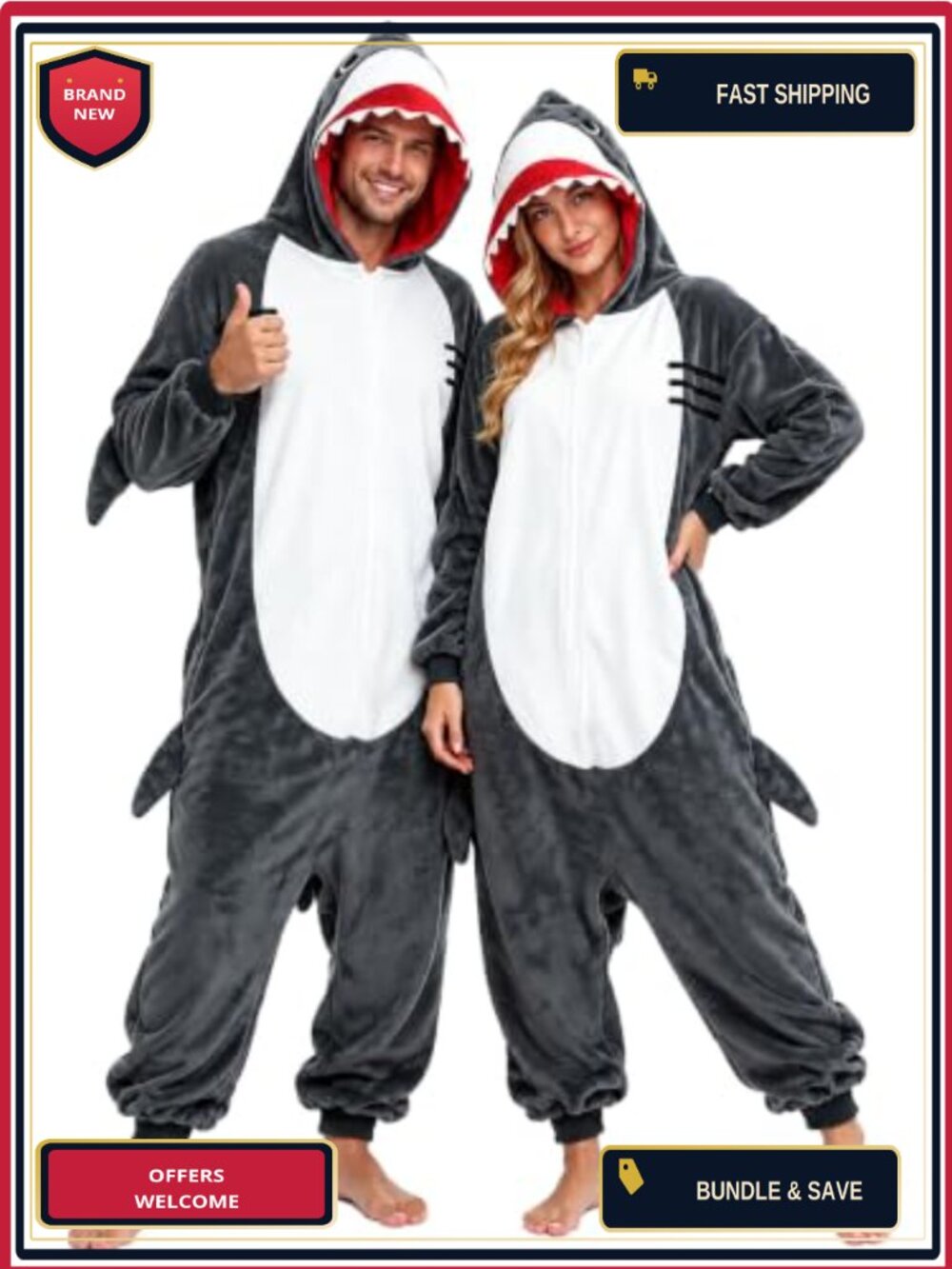 Adult Shark Onesie Pajamas Unisex Animal Cosplay Costume One Piece